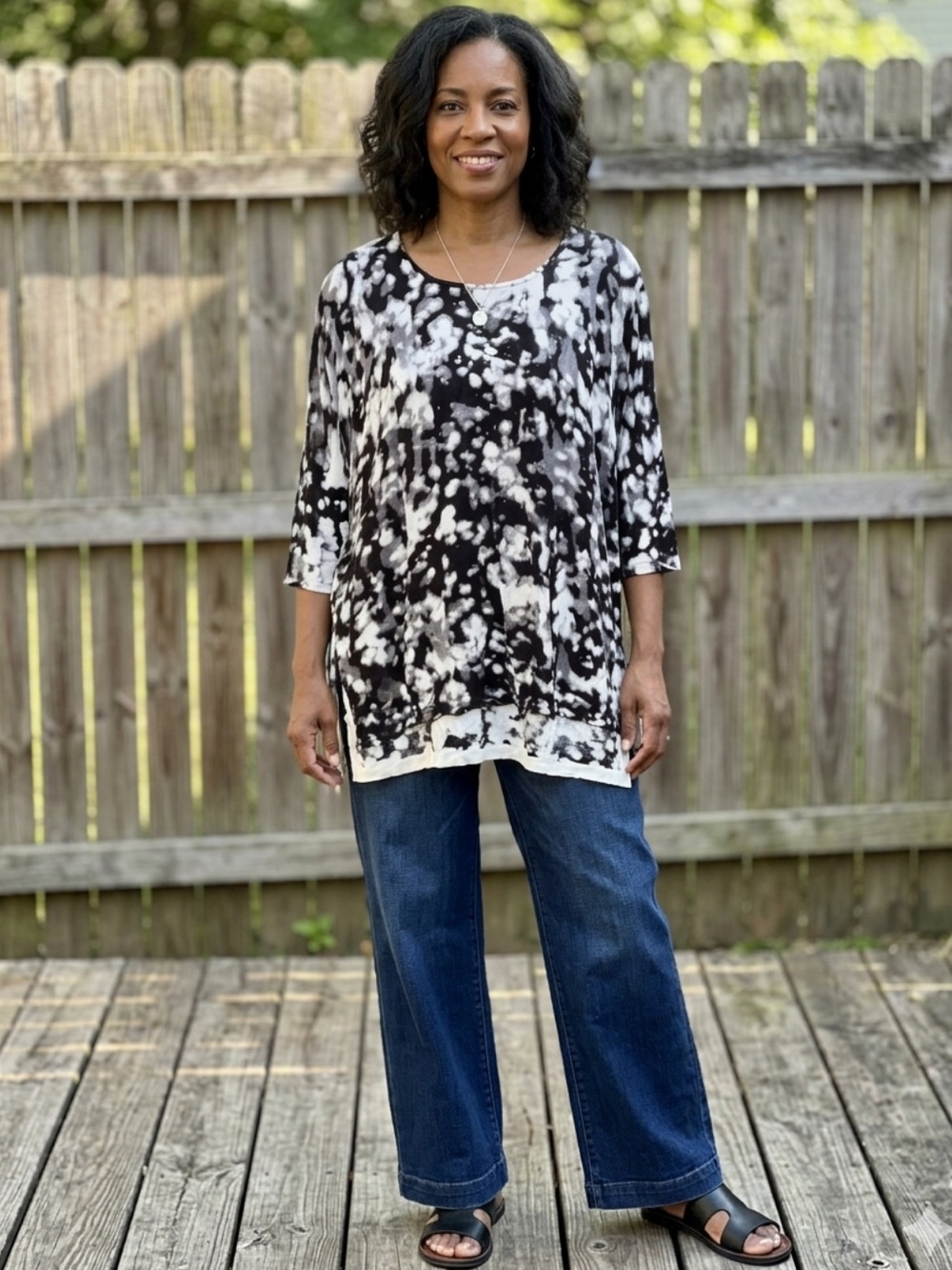 👗Kokun Black & White cashmere/bamboo Tunic Top